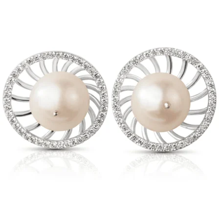 Pearl Halo Diamond Earrings